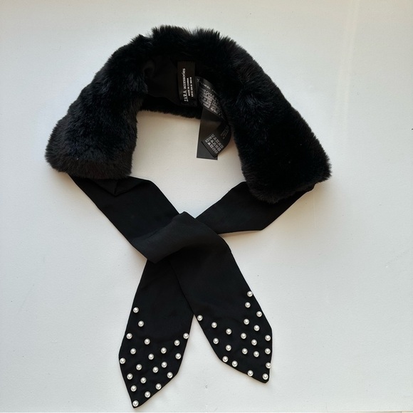 Zara black faux fur collar scarf - Picture 5 of 9